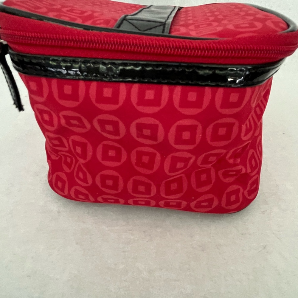 Lancome Red and Black Cosmetic Bag Set with Geometric Design